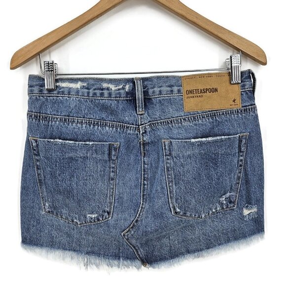 New One Teaspoon Texan Blue Junkyard Skirt Womens 24 Blue Denim Mini - Picture 4 of 7
